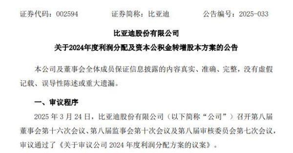 米升网 20万股东沸腾了！比亚迪超级大手笔：每10股分红39.74元 再送红股8股、转增12股