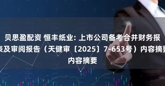 贝思盈配资 恒丰纸业: 上市公司备考合并财务报表及审阅报告（天健审〔2025〕7-653号）内容摘要