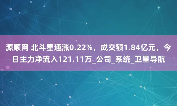 源顺网 北斗星通涨0.22%，成交额1.84亿元，今日主力净流入121.11万_公司_系统_卫星导航